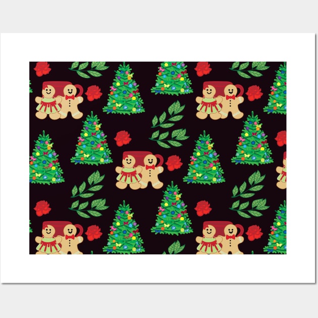 Christmas Tree Gingerbread Men Pattern Wall Art by courtneylgraben